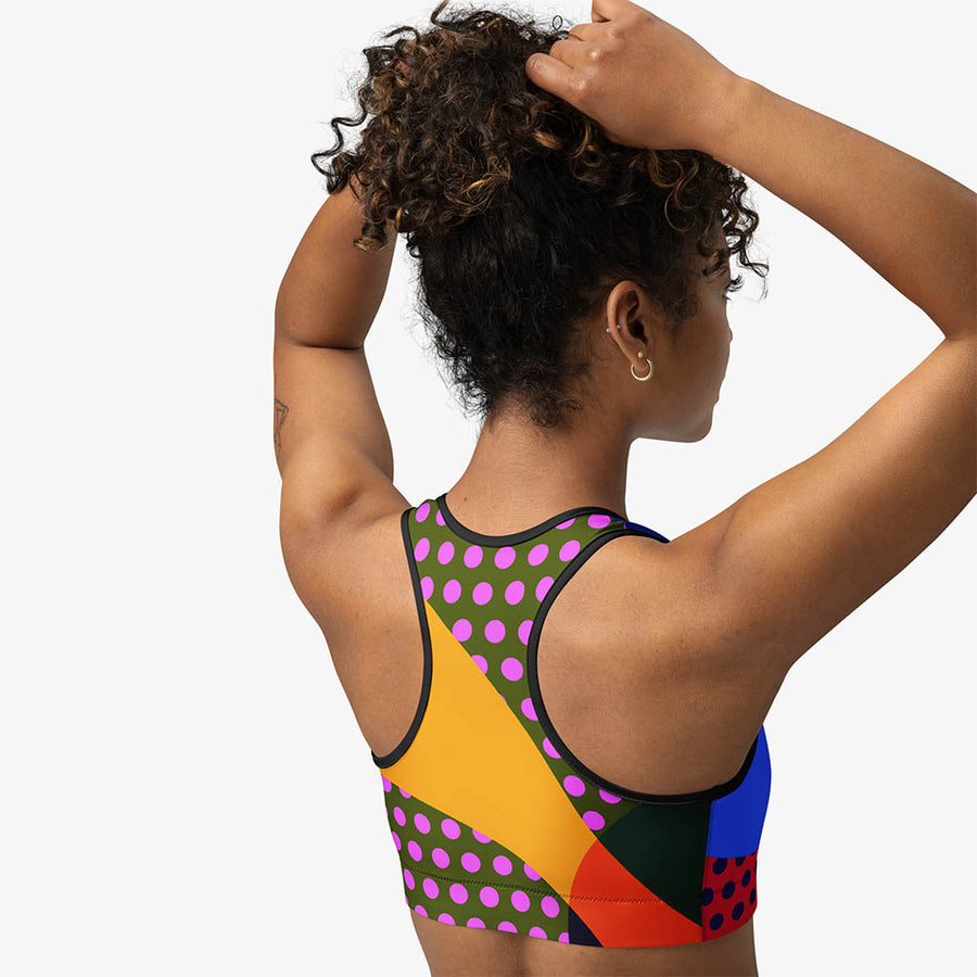 Printed Sports Bra "Polkalicious" Red/Yellow/Blue