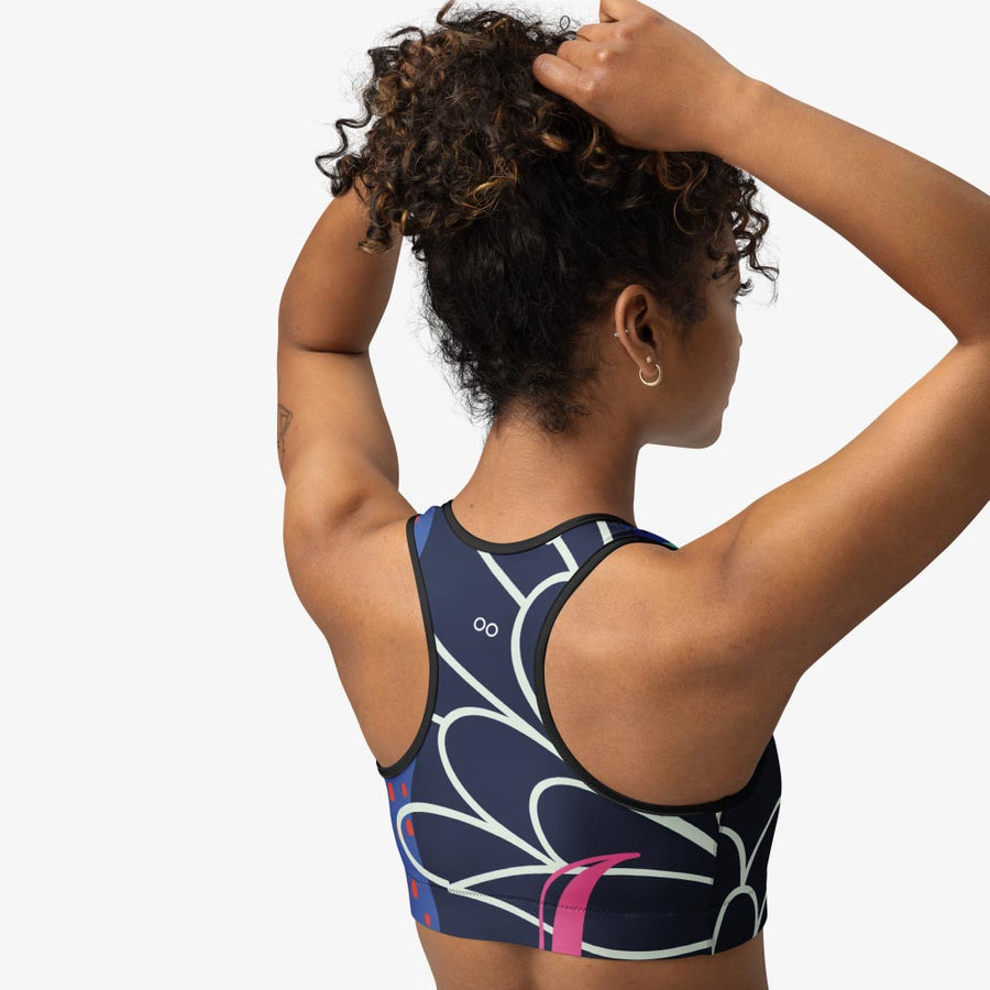 Floral Sports Bra "Fluid Flowers" Blue/Yellow