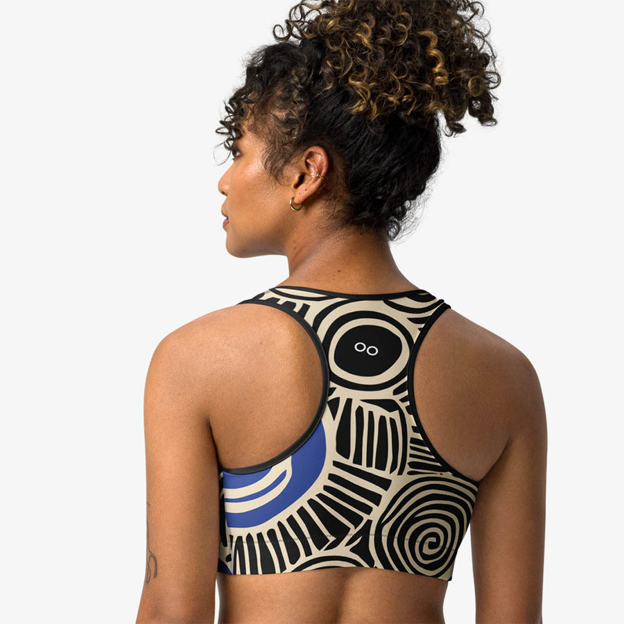 Printed Sports Bra "Vertigo" Black/Blue/Red