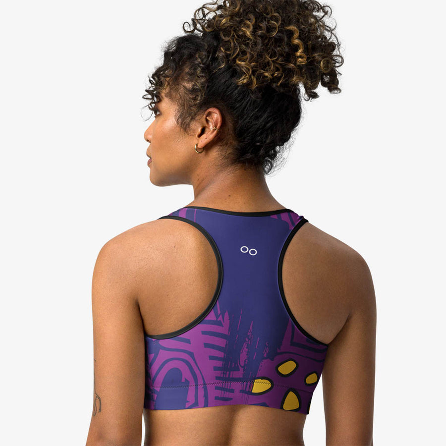 Printed Sports Bra "Electric Maze" Purple/Yellow