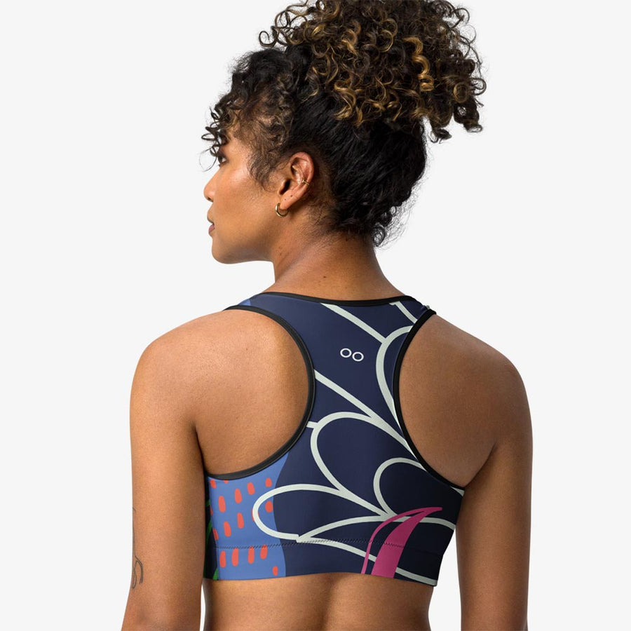 Floral Sports Bra "Fluid Flowers" Blue/Yellow