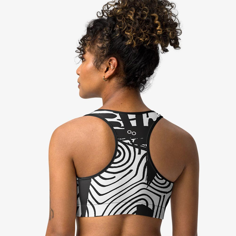 Printed Sports bra "Black and Wow" Black White