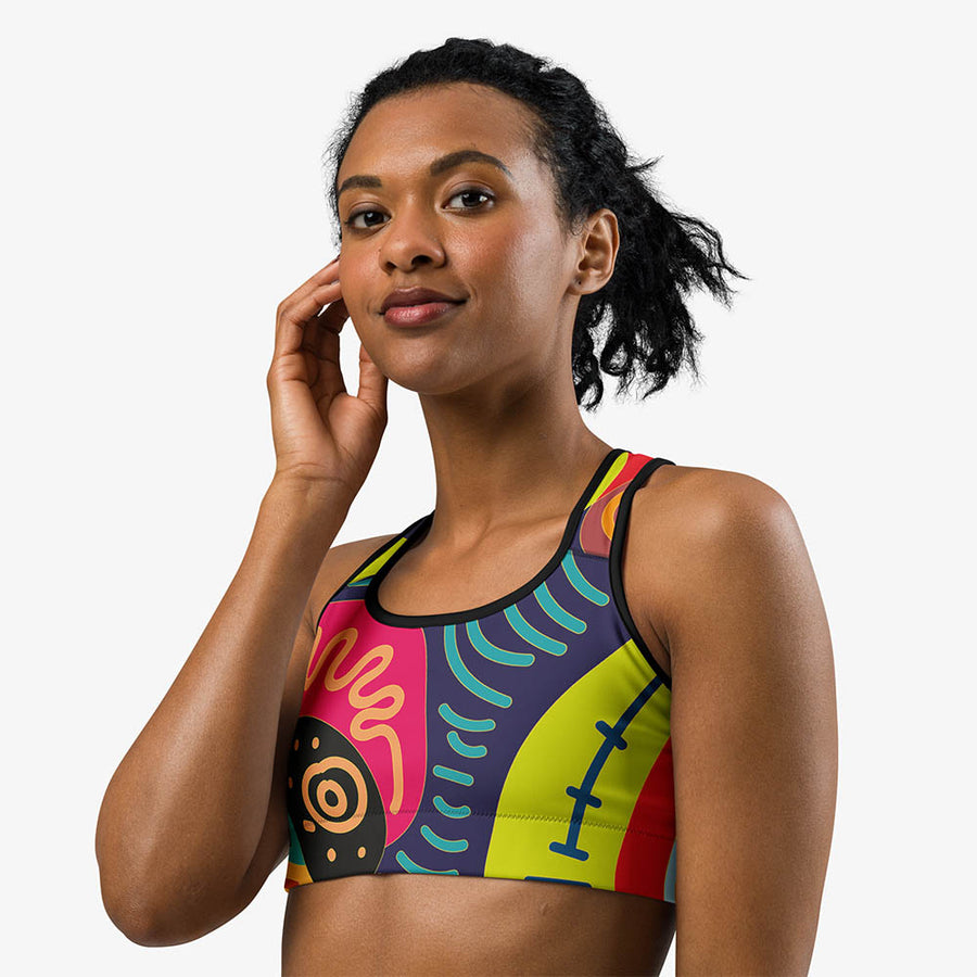 Printed Sports Bra "Funky Batik" Green/Blue/Magenta