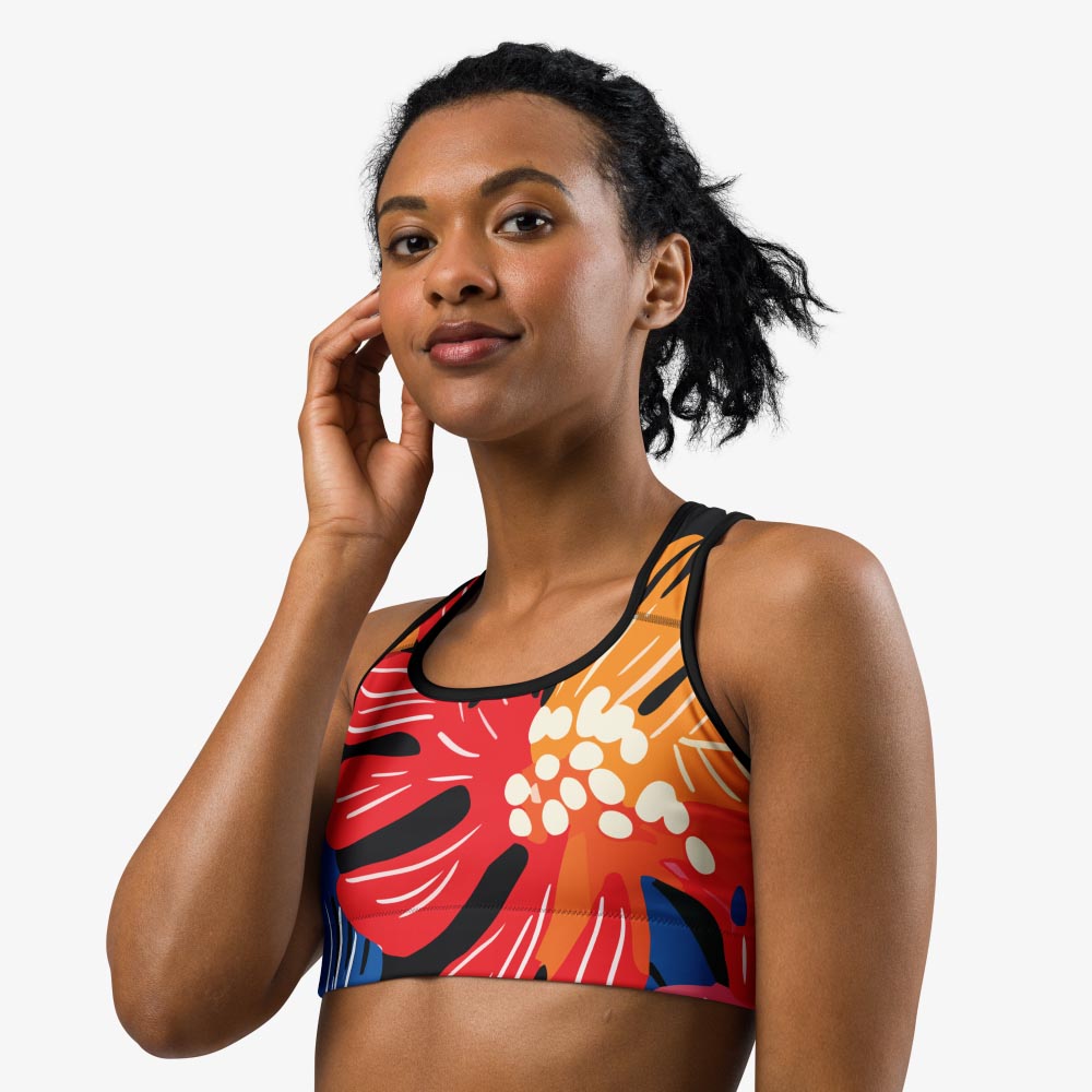Stripes & Petals Sports Bra