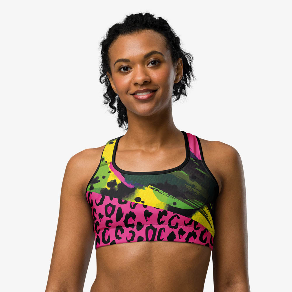 Wild Canvas Sports Bra – Green/Pink/Yellow