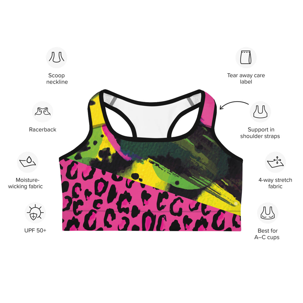 Wild Canvas Sports Bra – Green/Pink/Yellow