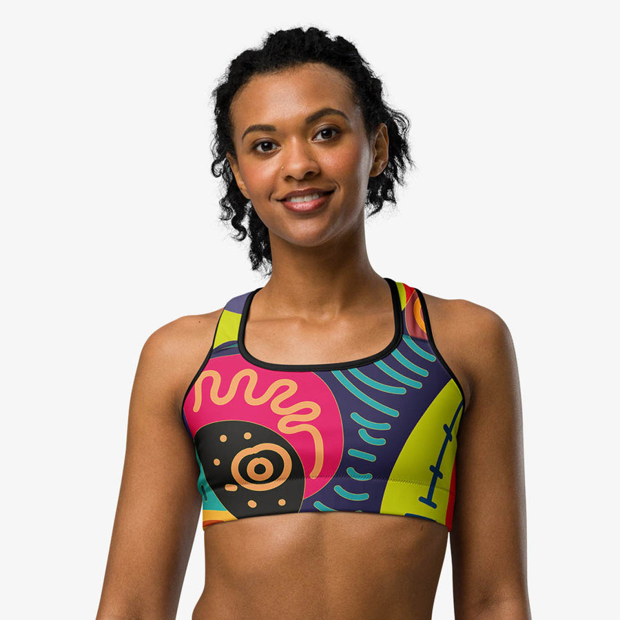 Printed Sports Bra "Funky Batik" Green/Blue/Magenta