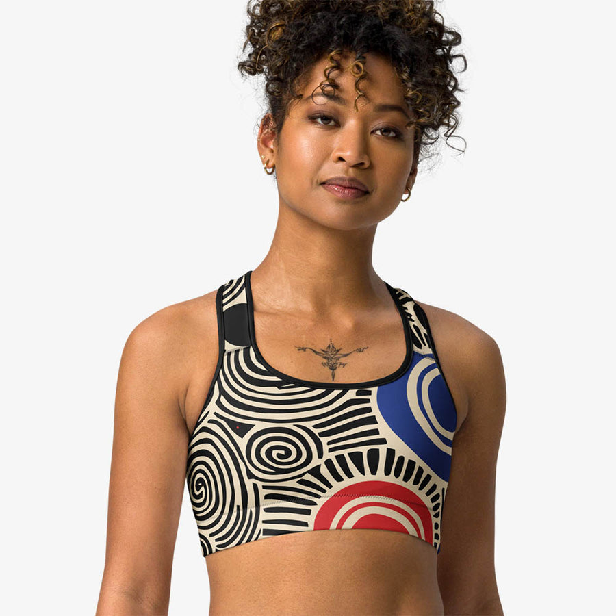 Printed Sports Bra "Vertigo" Black/Blue/Red