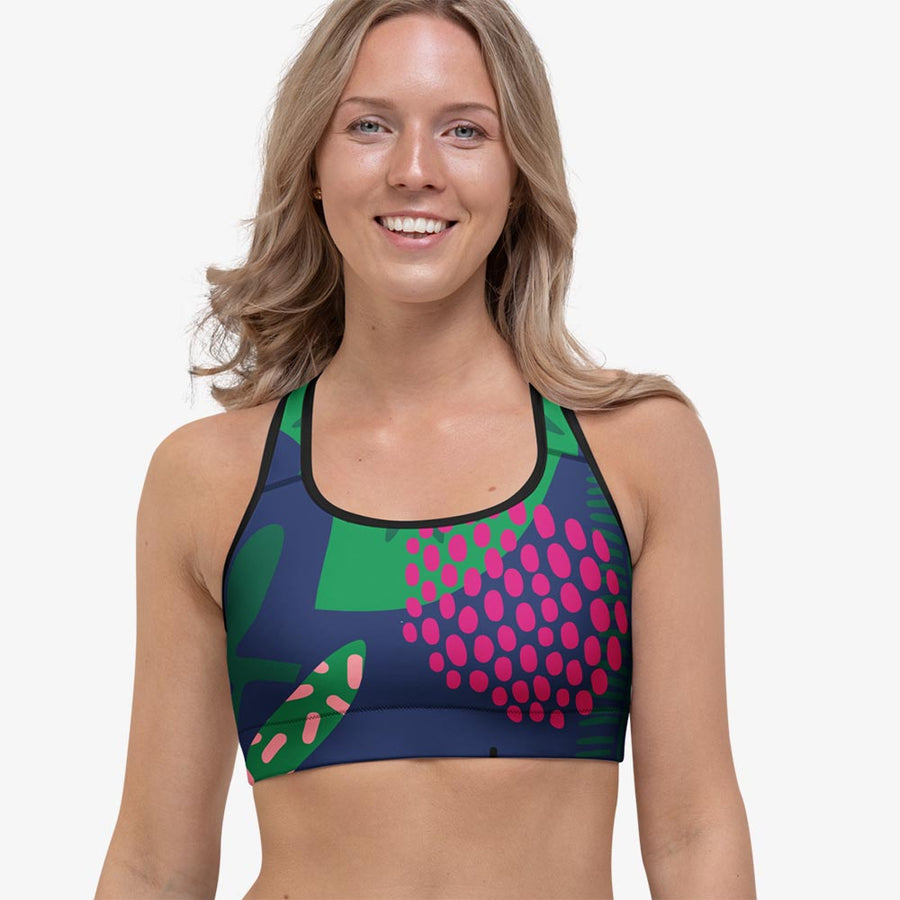 Floral Sports Bra "Floral Funk" (Blue, Green, Coral)