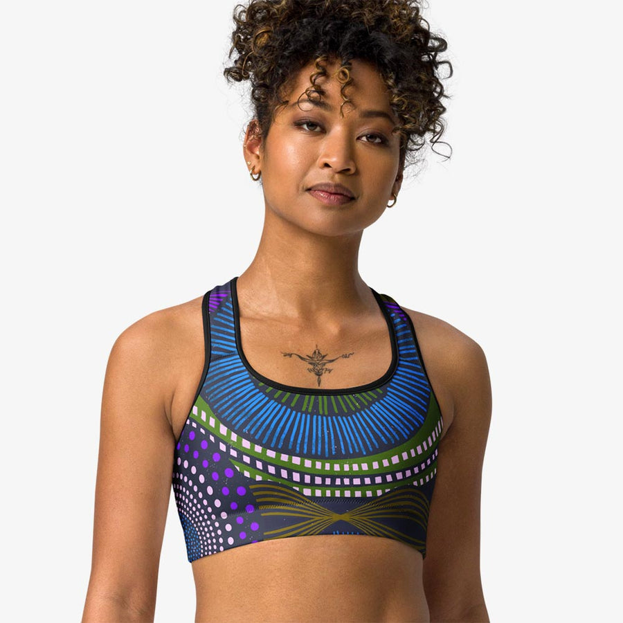 Printed Sport Bra "Ethno Pop" Blue/Green