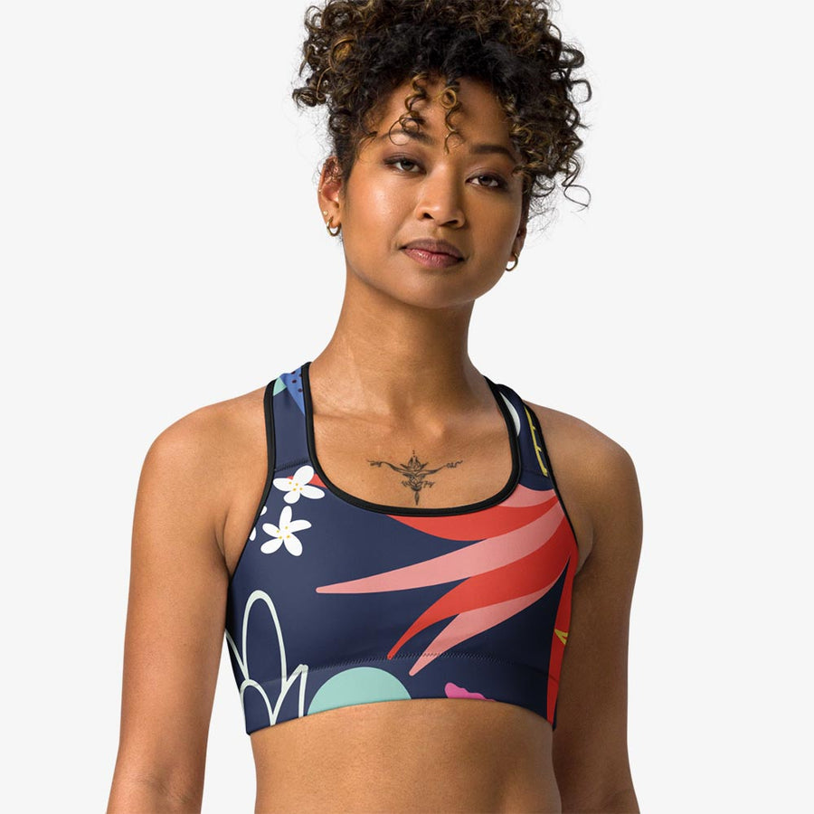 Floral Sports Bra "Fluid Flowers" Blue/Yellow