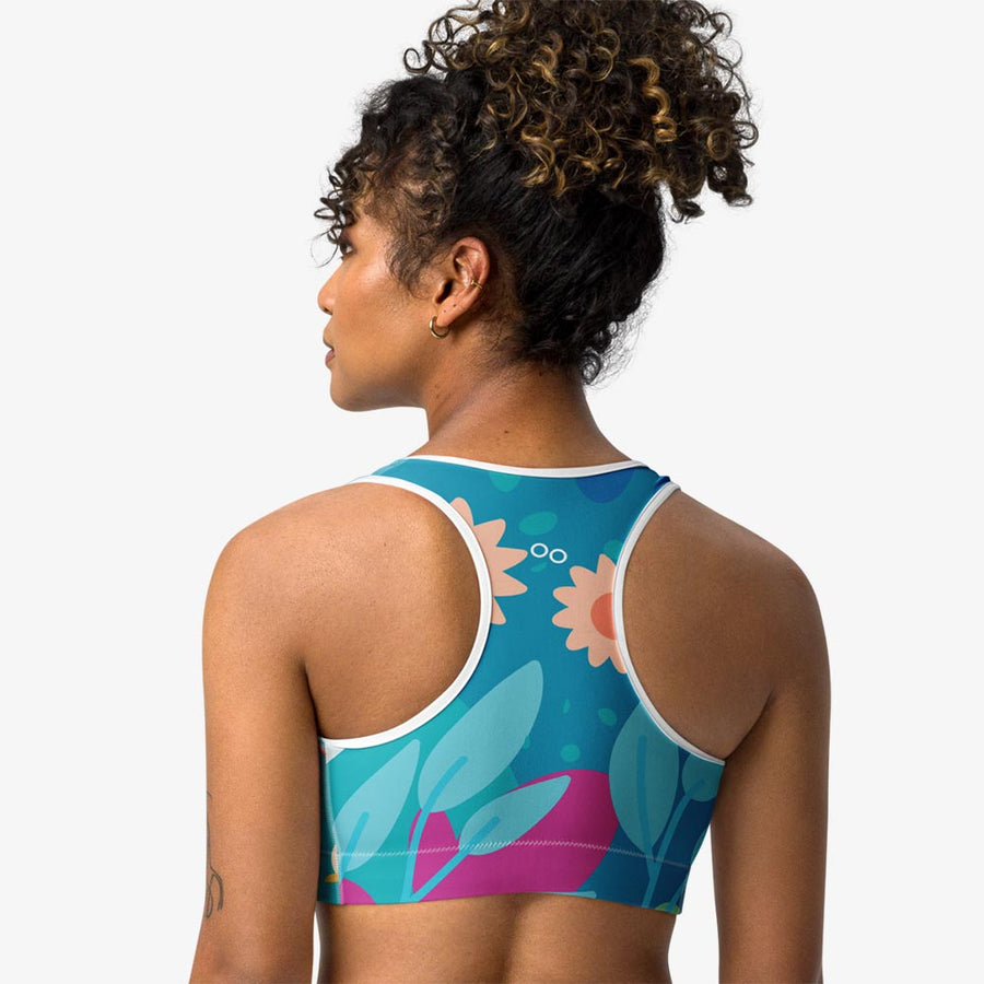 Sports Bra "Petal Party" Turquoise/Fuchsia
