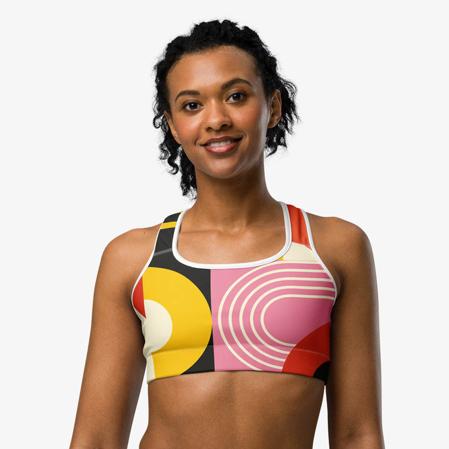 Printed Sports Bra "Design Delight" Orange/Yellow/Pink