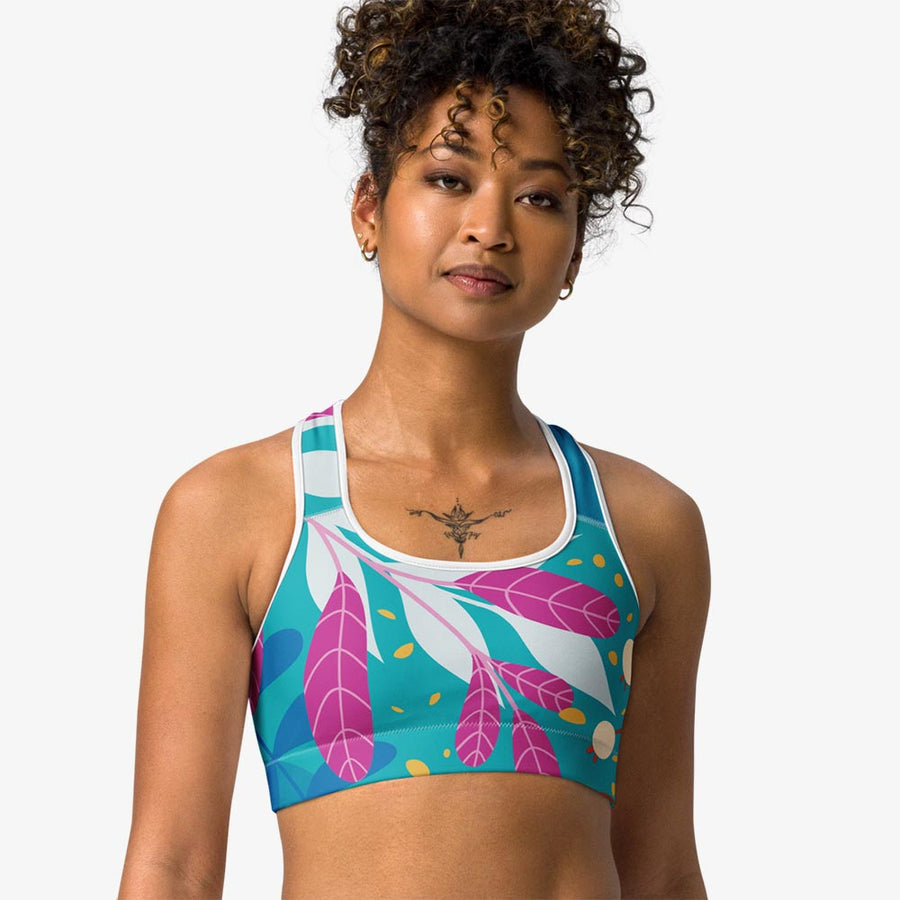 Sports Bra "Petal Party" Turquoise/Fuchsia