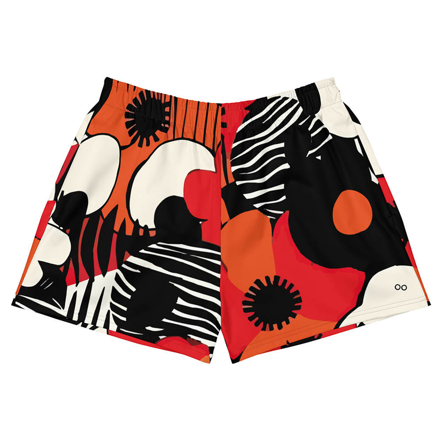 Recycled Breathy Shorts "Zebra Blossom" Black/Red/Orange