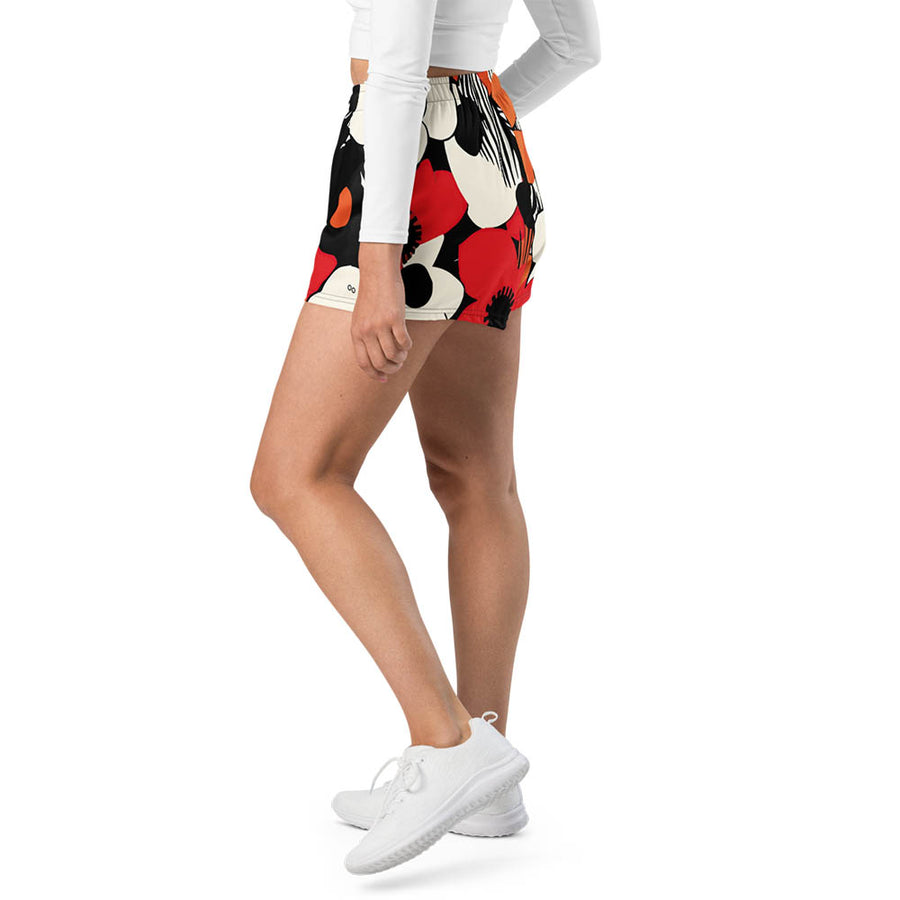 Recycled Breathy Shorts "Zebra Blossom" Black/Red/Orange