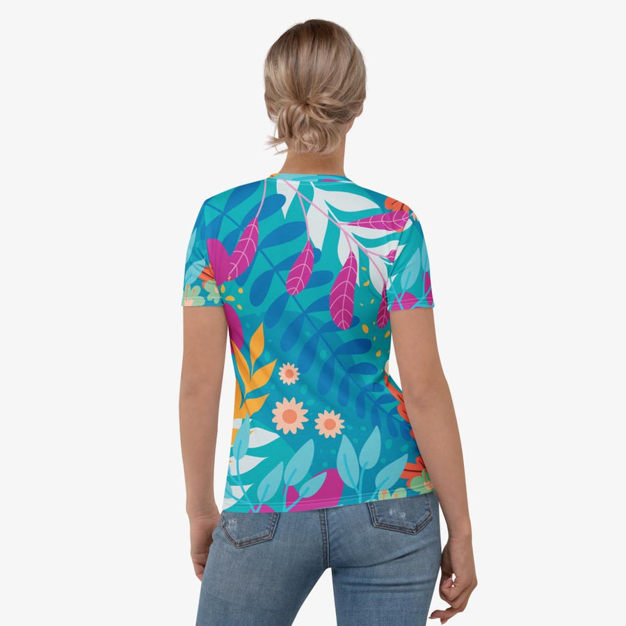 Stretchy Tee "Petal Party" Turquoise/Fuchsia