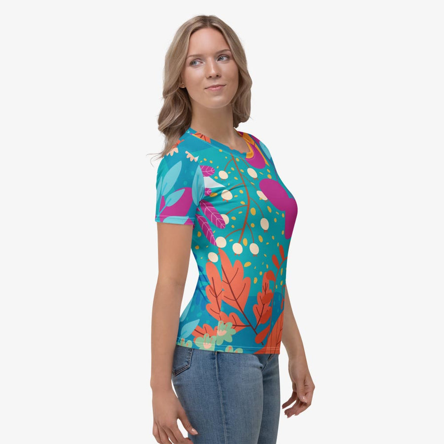 Stretchy Tee "Petal Party" Turquoise/Fuchsia