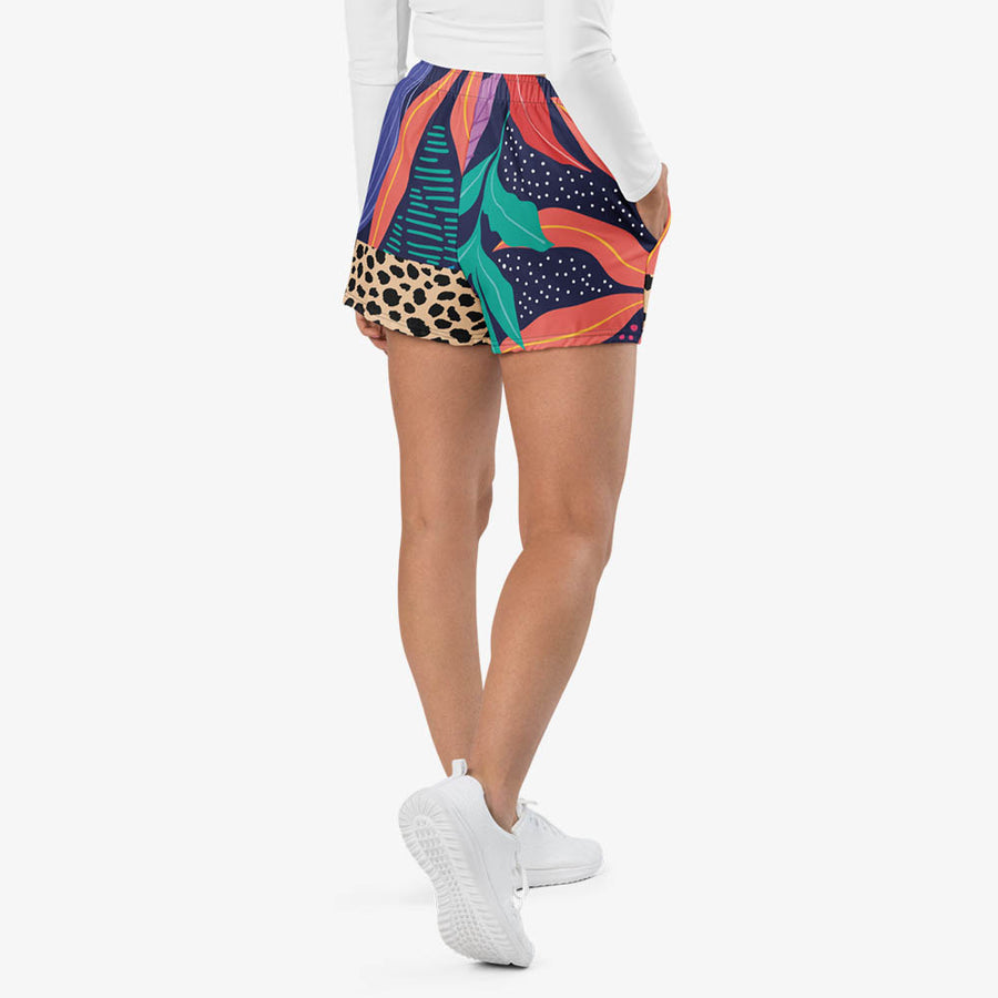 Recycled Breathy Shorts "Animal Leaves" Blue/Orange/Green