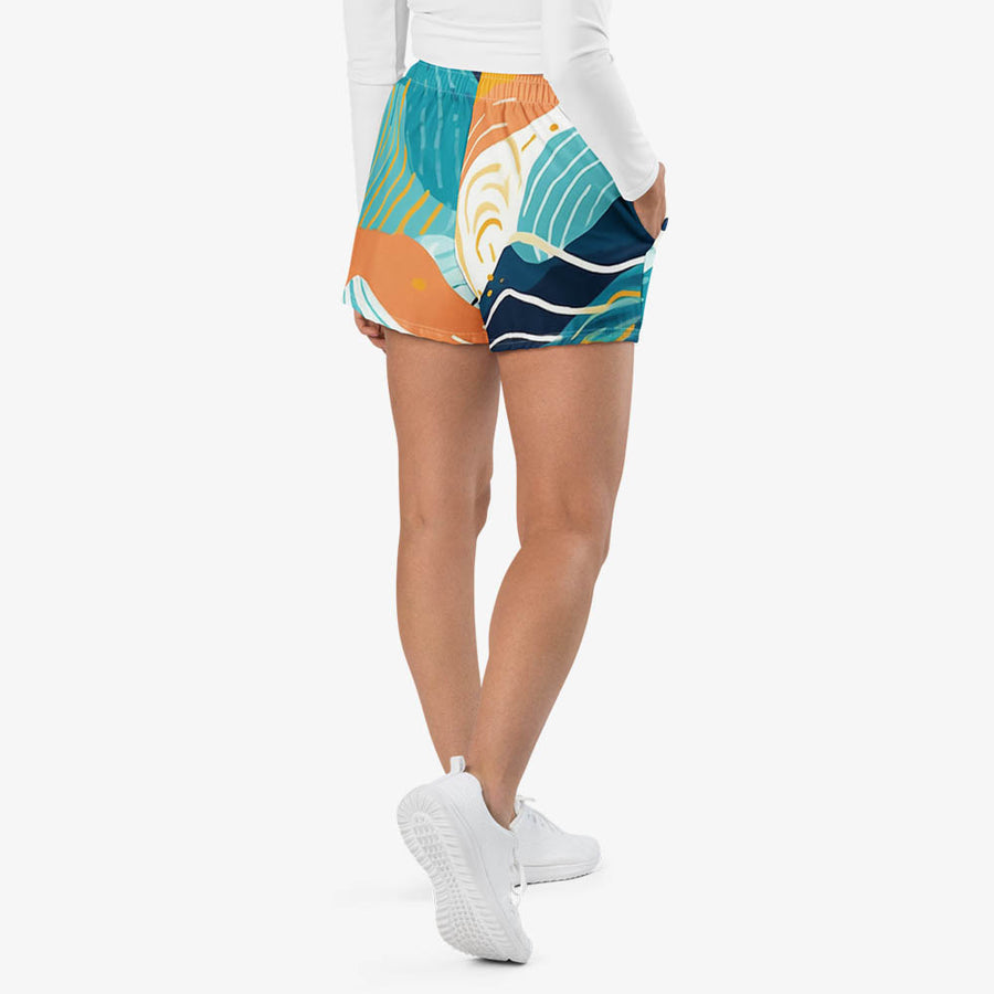 Recycled Breathy Shorts "Seascape" Turquoise/Blue/Yellow