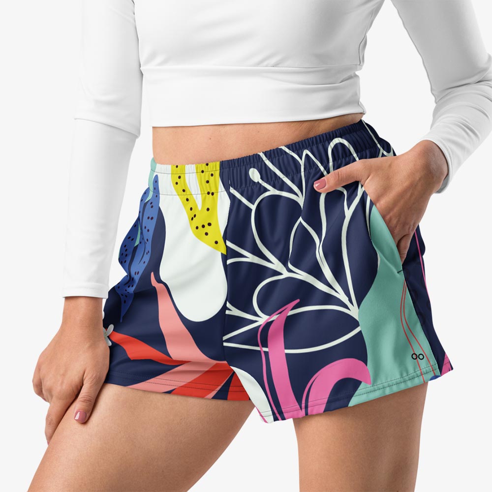 WAREHOUSE Recycled Breathy Shorts "Fluid Flowers" Blue/Yellow/Red