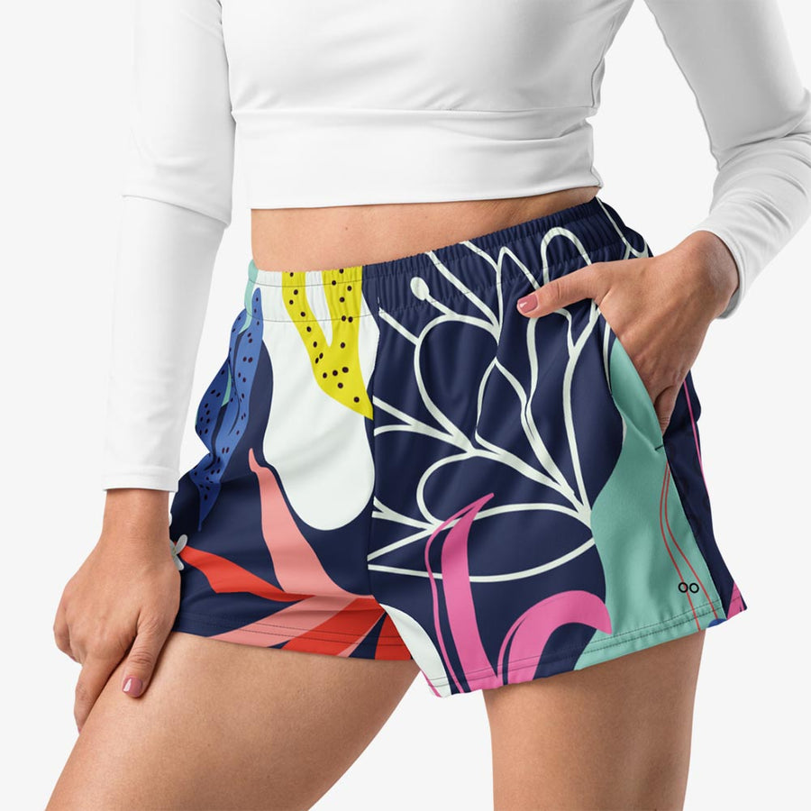 Recycled Breathy Shorts "Fluid Flowers" Blue/Yellow/Red