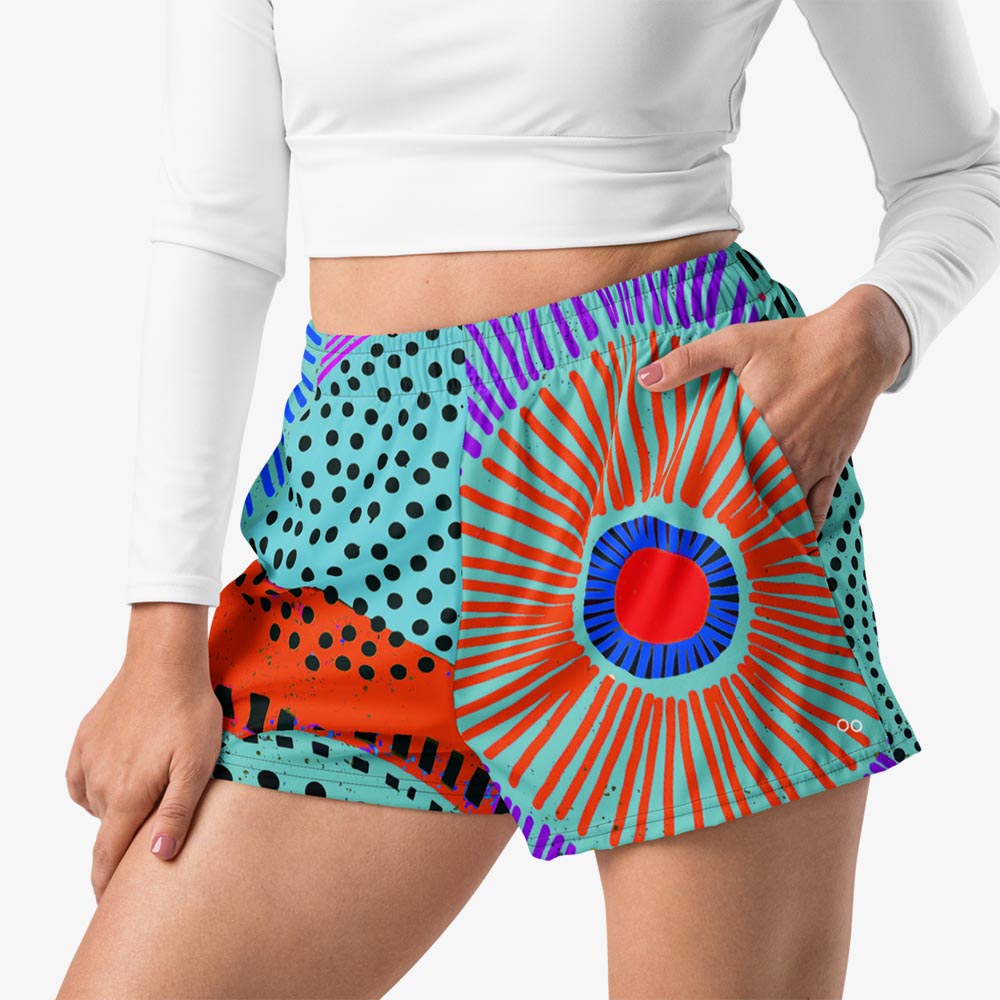 Ethno Pop Breathy Shorts – Turquoise/Red
