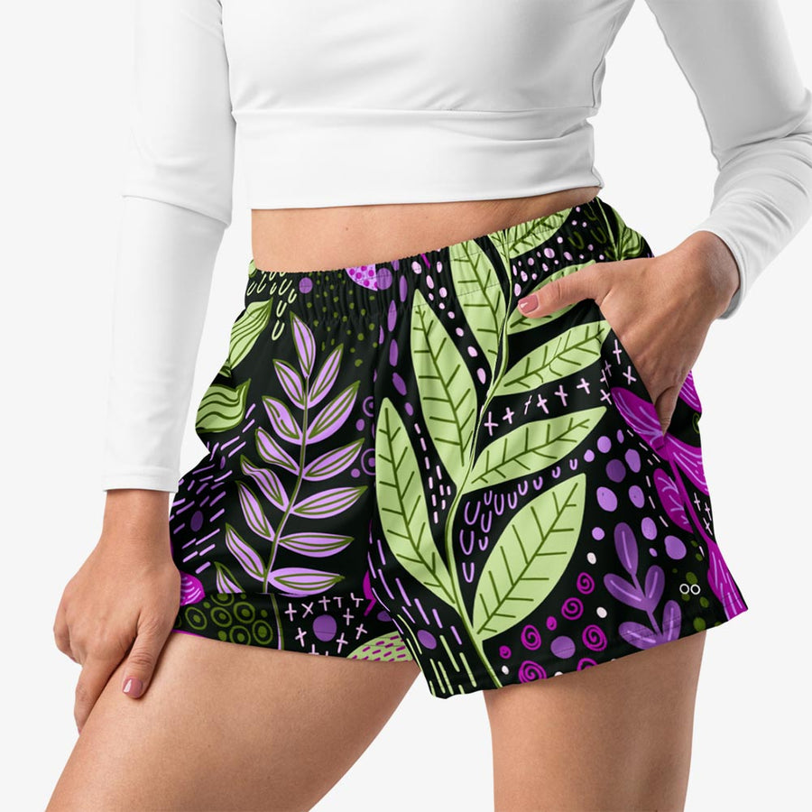 Recycled Breathy Shorts "Fairy Forest" Purple/Lime