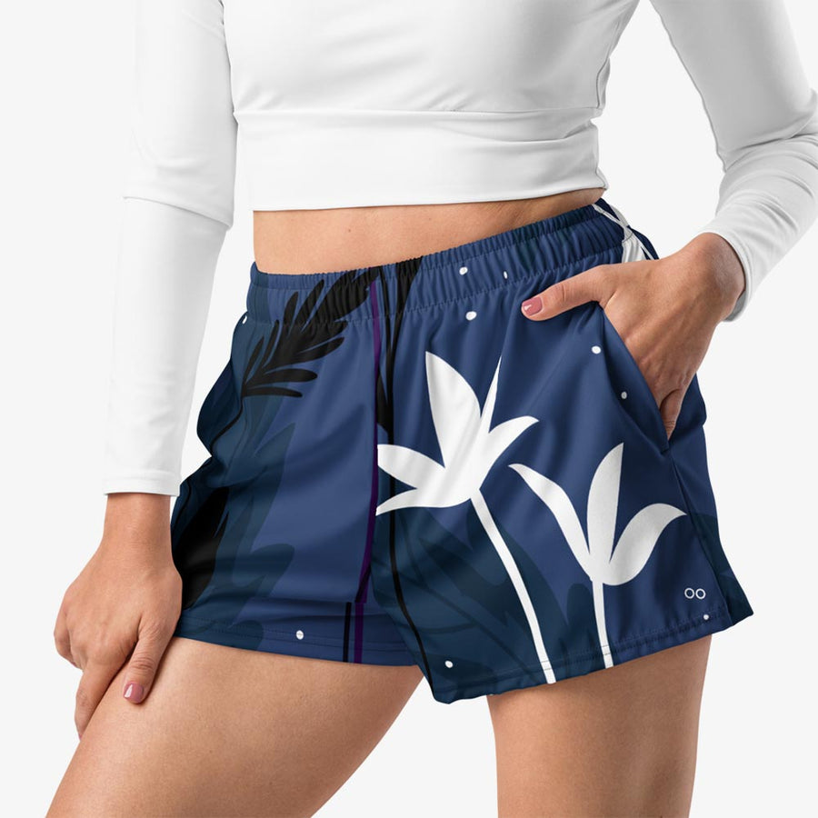 Recycled Breathy Shorts "Night Garden" Blue/White