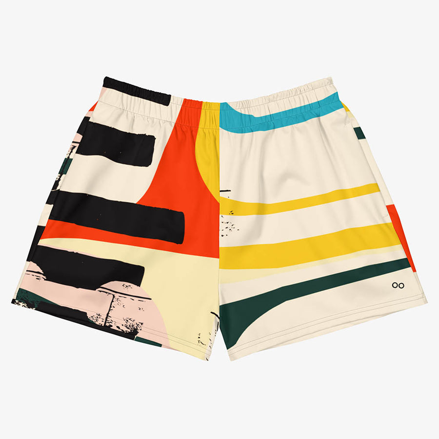 Recycled Breathy Shorts "Stripe Art" Black/Red/Yellow