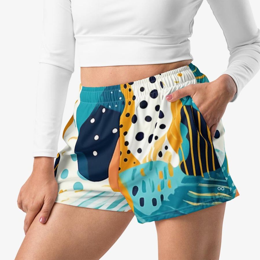 Recycled Breathy Shorts "Seascape" Turquoise/Blue/Yellow