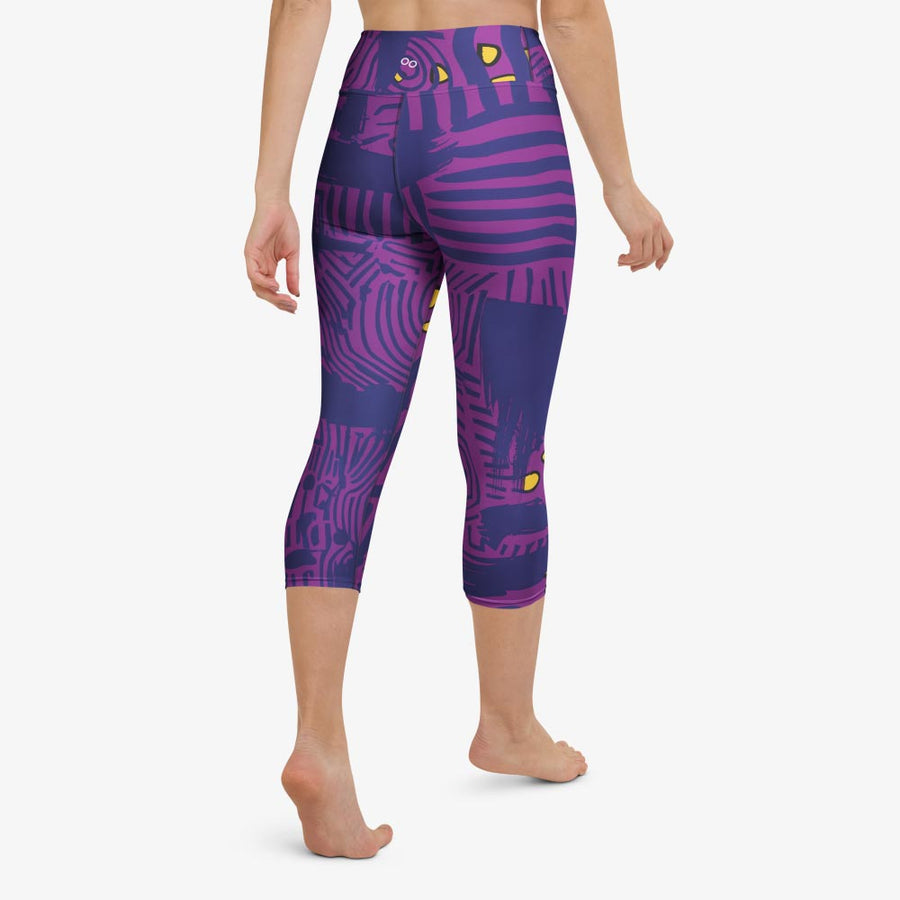 Printed Capris "Electric Maze" Purple/Yellow
