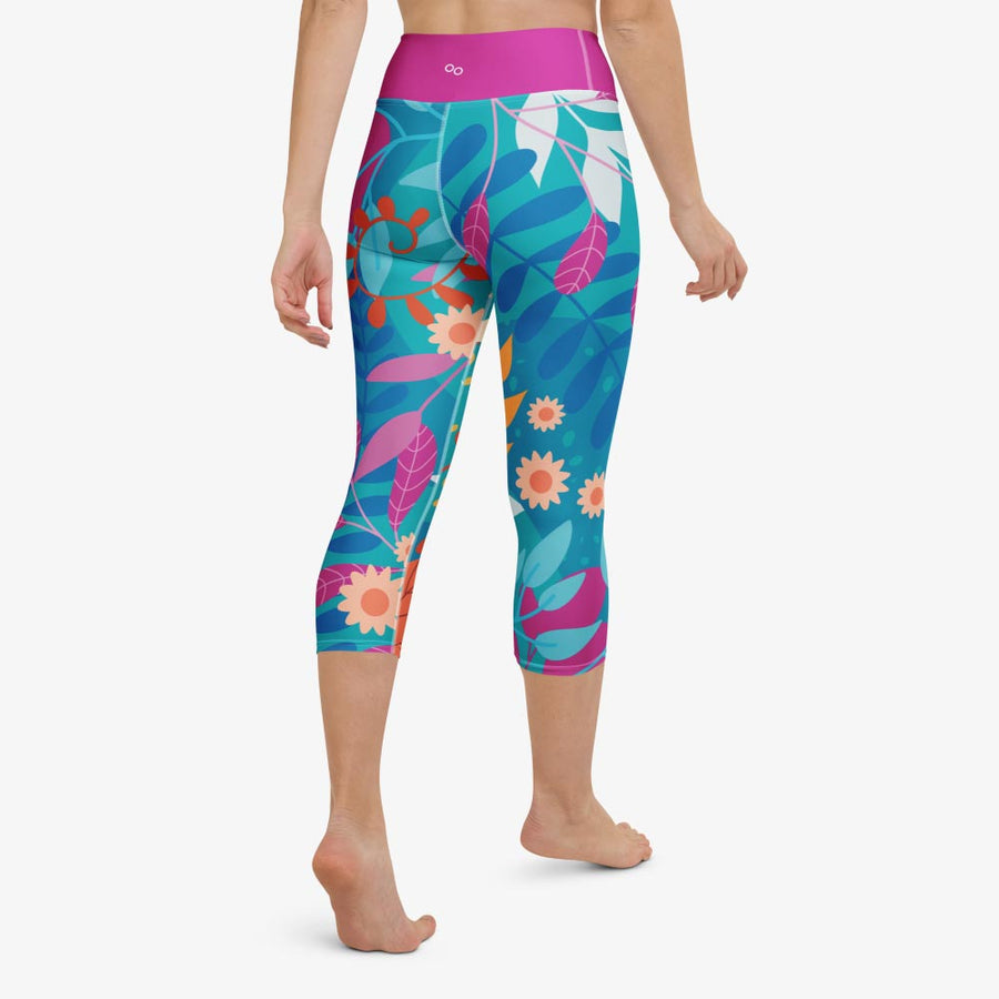 Floral Capris "Petal Party" Turquoise/Fuchsia