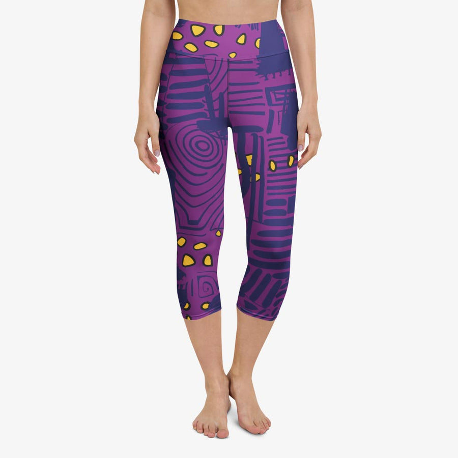 Printed Capris "Electric Maze" Purple/Yellow