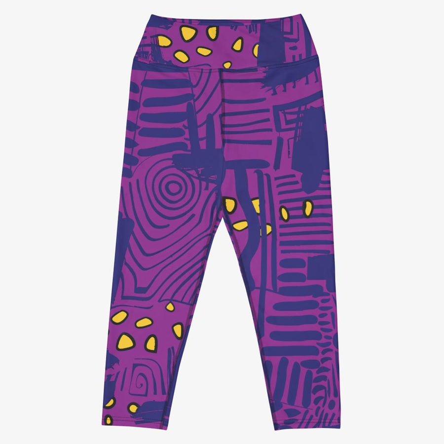 Printed Capris "Electric Maze" Purple/Yellow
