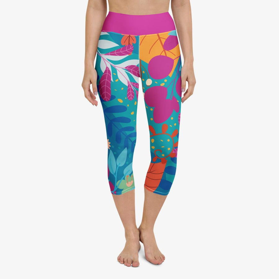 Floral Capris "Petal Party" Turquoise/Fuchsia