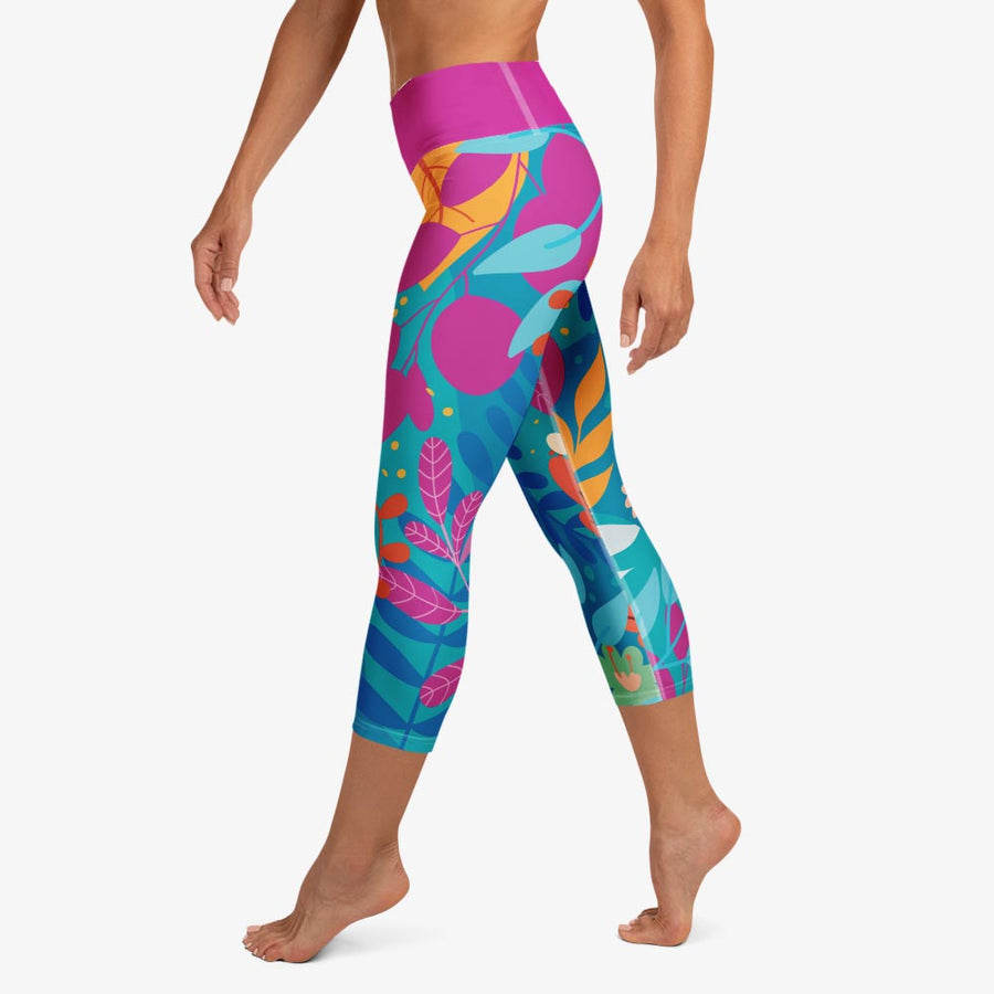 Floral Capris "Petal Party" Turquoise/Fuchsia