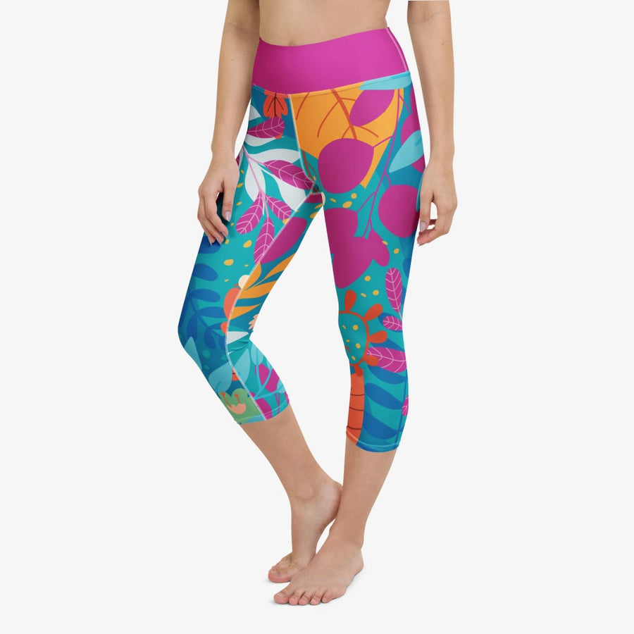 Floral Capris "Petal Party" Turquoise/Fuchsia