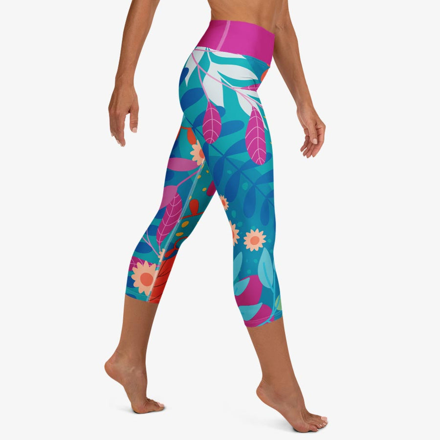 Floral Capris "Petal Party" Turquoise/Fuchsia