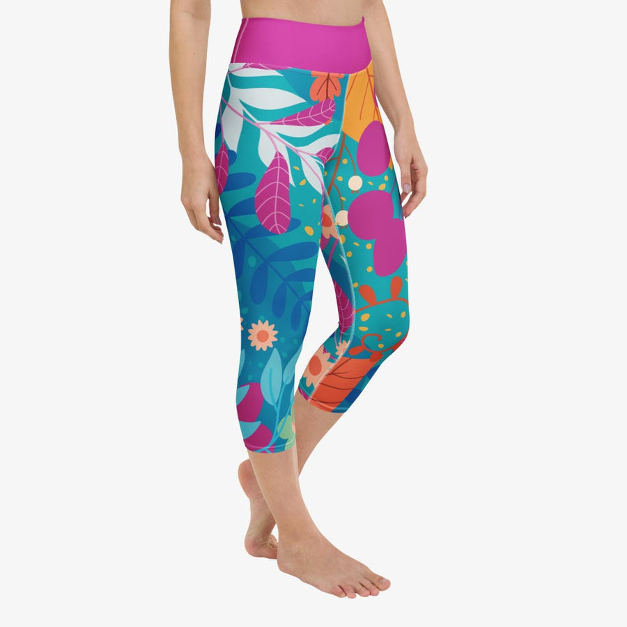 Floral Capris "Petal Party" Turquoise/Fuchsia