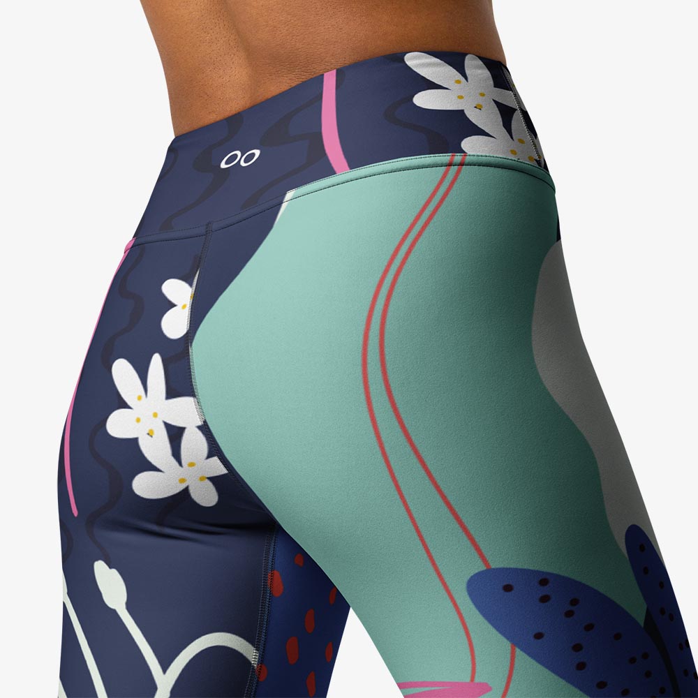 WAREHOUSE Floral Leggings "Fluid Flowers" Blue/Yellow