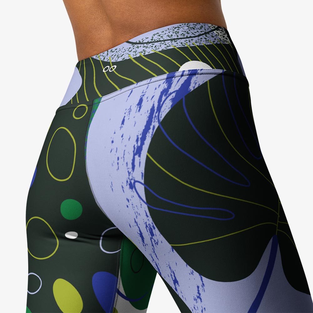 WAREHOUSE Floral Leggings "Abstract Leaves" Black/Blue/Green