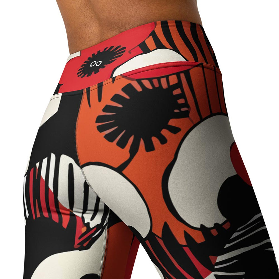 Floral Leggings "Zebra Blossom" Black/Red/Orange