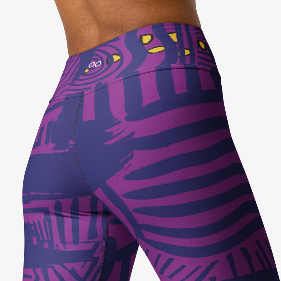 Printed Leggings "Electric Maze" Purple/Yellow