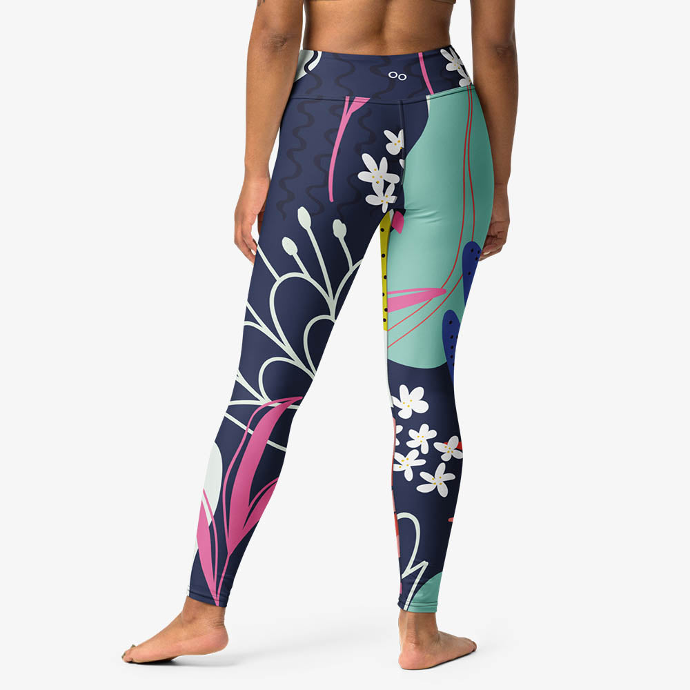 WAREHOUSE Floral Leggings "Fluid Flowers" Blue/Yellow
