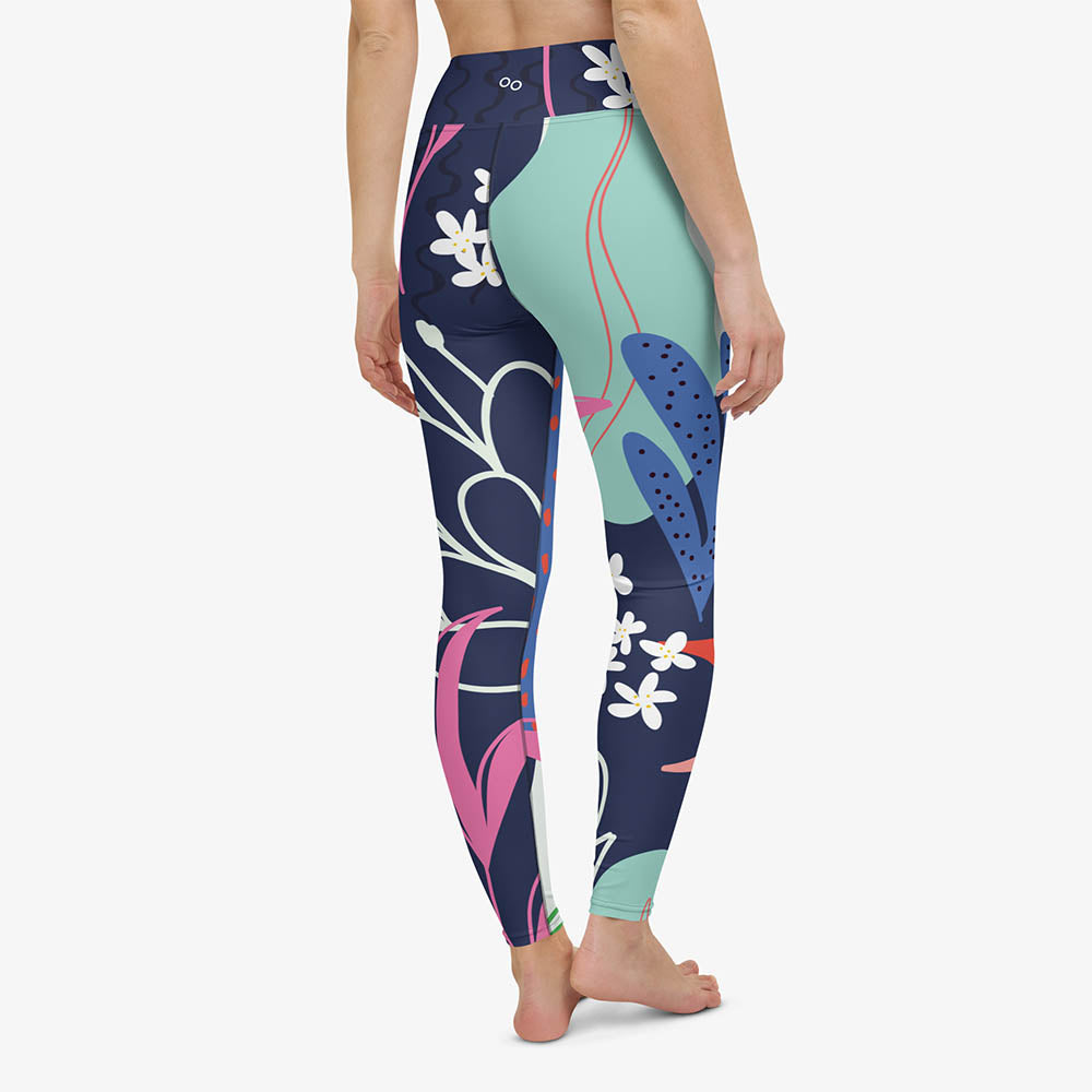 WAREHOUSE Floral Leggings "Fluid Flowers" Blue/Yellow