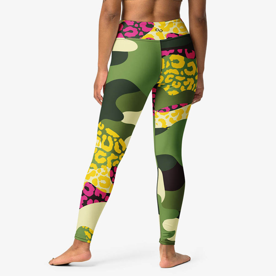Animal Printed Leggings "Camocheetah" Green/Yellow/PInk