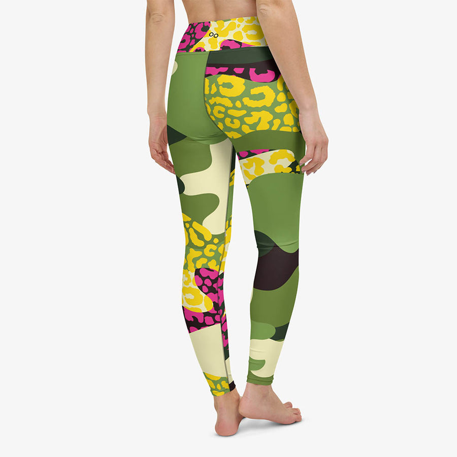 Animal Printed Leggings "Camocheetah" Green/Yellow/PInk