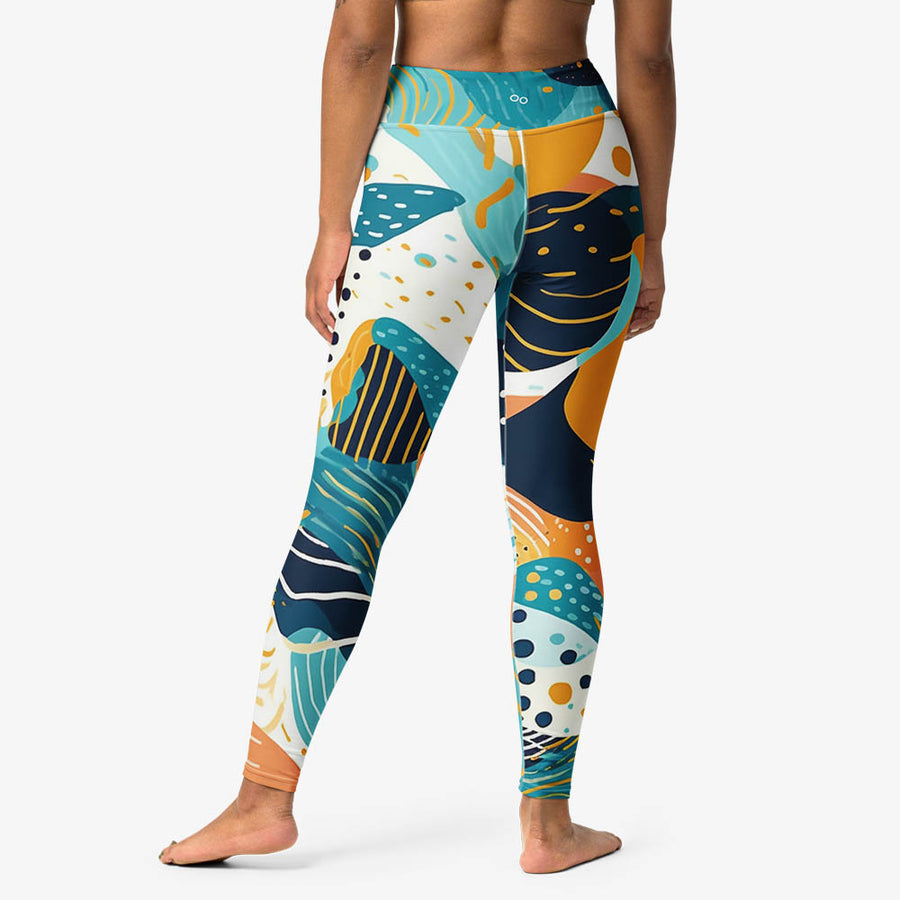 Printed Leggings "Seascape" Turquoise/Blue/Yellow