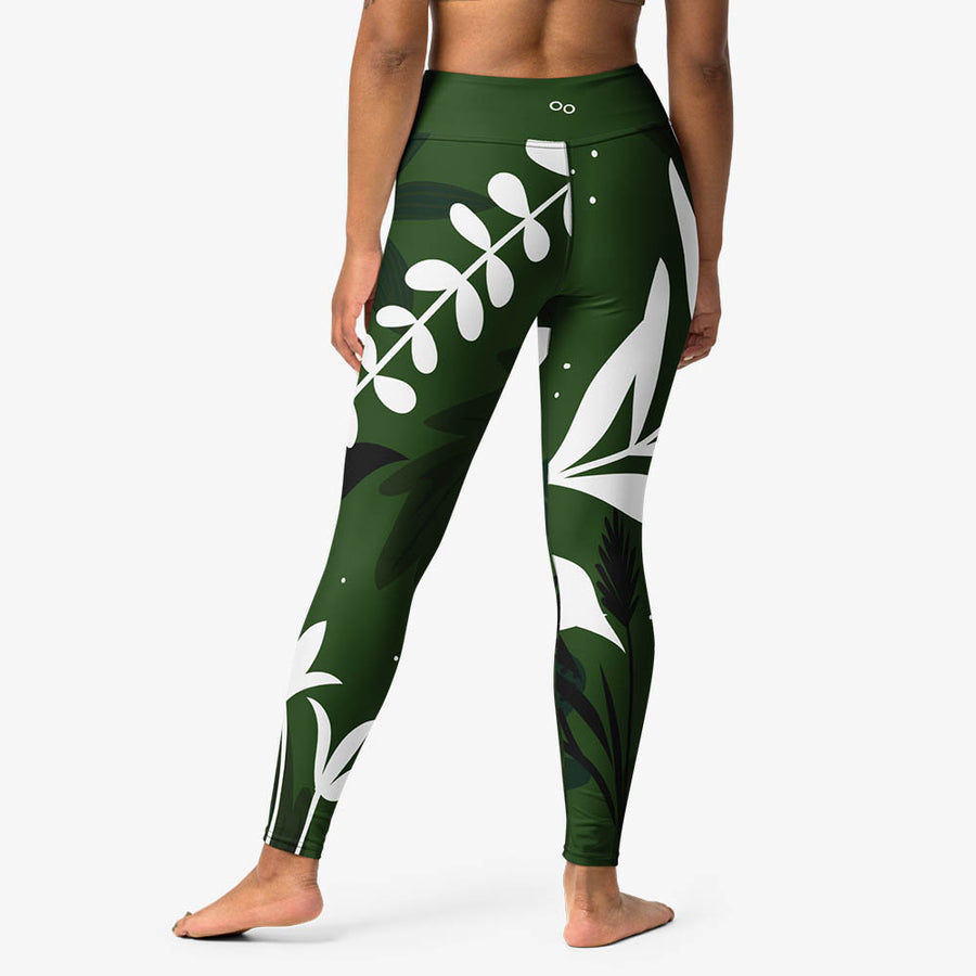 Floral Leggings "Night Garden" Green/White